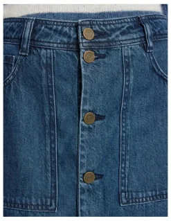 Marcs Paolo Button Front Denim Skirt in Mid Wash