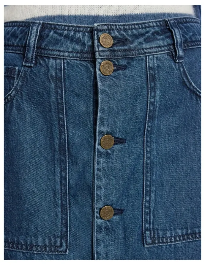 Marcs Paolo Button Front Denim Skirt in Mid Wash