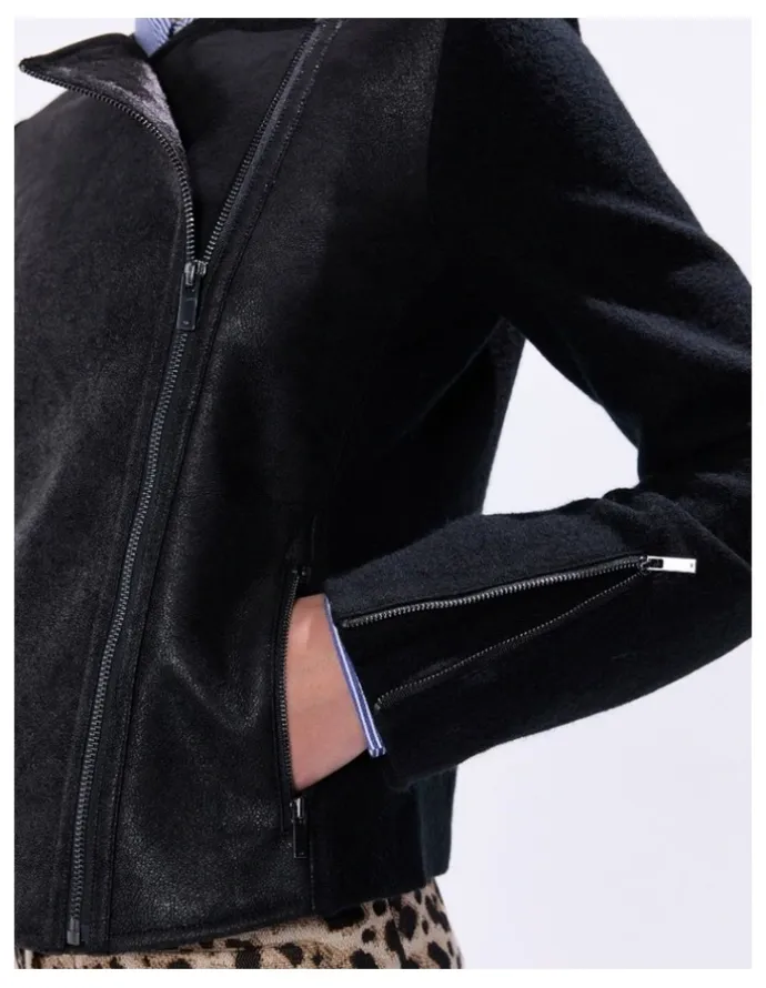 Marcs Piper Felted Wool Jacket in Black