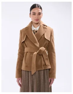 Marcs Skyler Cropped Trench Coat in Camel