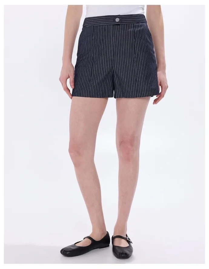 Marcs Spencer Smart Denim Short in Navy Stripe