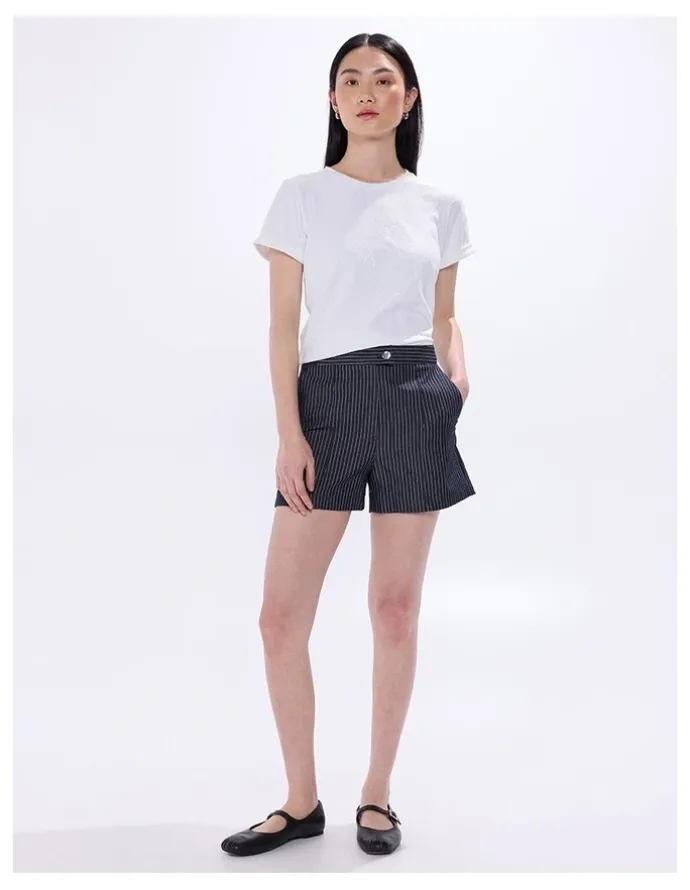 Marcs Spencer Smart Denim Short in Navy Stripe