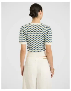 Marcs Tony Zig Zag Cotton Knit in Navy Multi