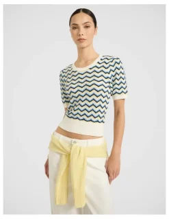 Marcs Tony Zig Zag Cotton Knit in Navy Multi