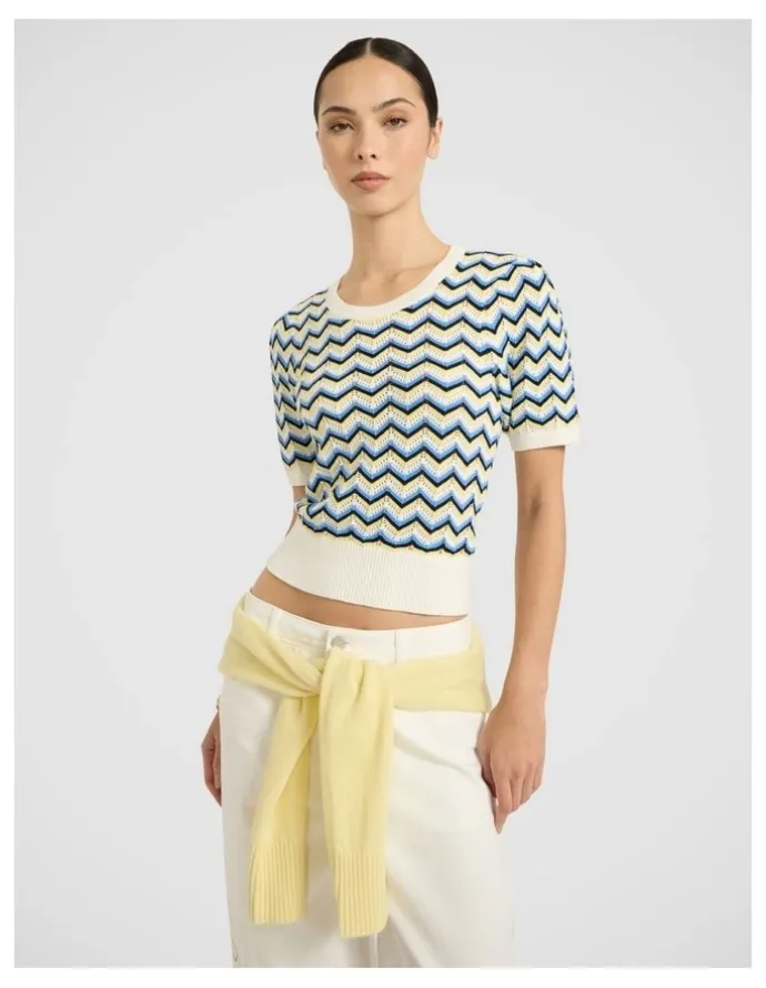 Marcs Tony Zig Zag Cotton Knit in Navy Multi