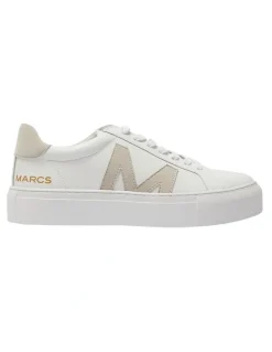 Marcs Trio Leather Sneakers in White/Natural