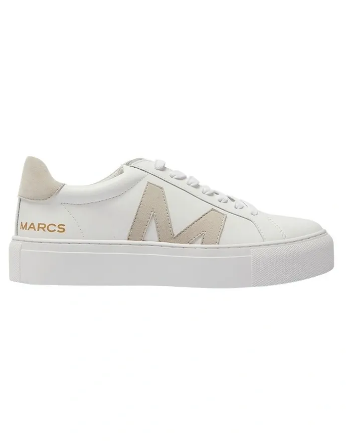 Marcs Trio Leather Sneakers in White/Natural