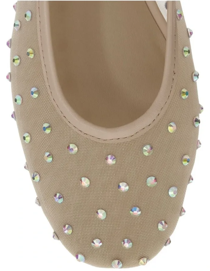 Marcs Twirl Flat Shoes in Nude Mesh Diamante