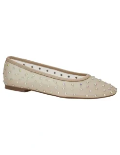 Marcs Twirl Flat Shoes in Nude Mesh Diamante