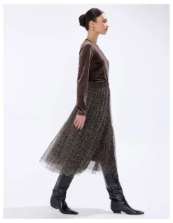 Marcs Wild About You Tulle Skirt in Brown Multi