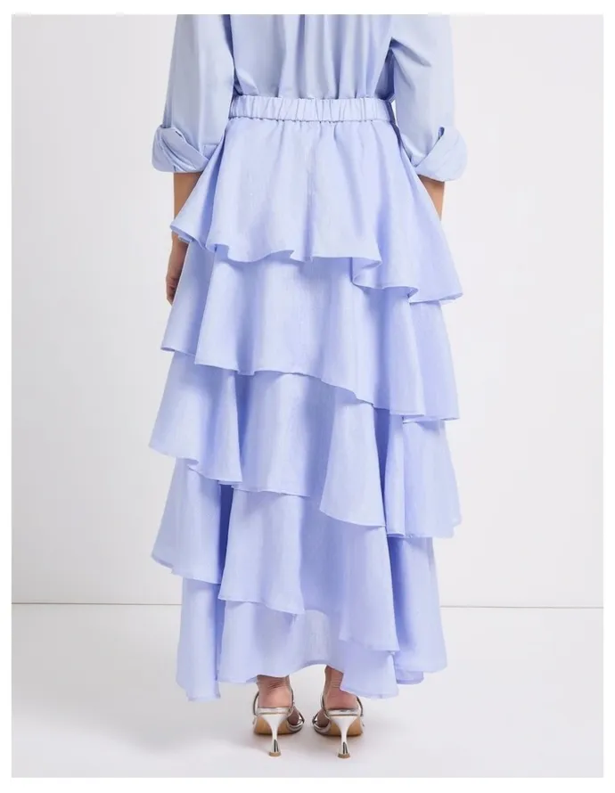 Marcs Winslet Tiered Linen Skirt in Periwinkle