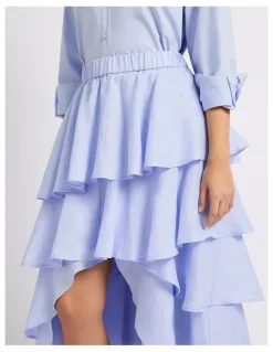 Marcs Winslet Tiered Linen Skirt in Periwinkle