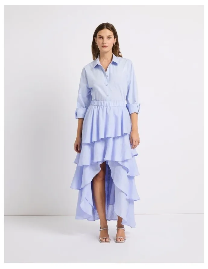 Marcs Winslet Tiered Linen Skirt in Periwinkle