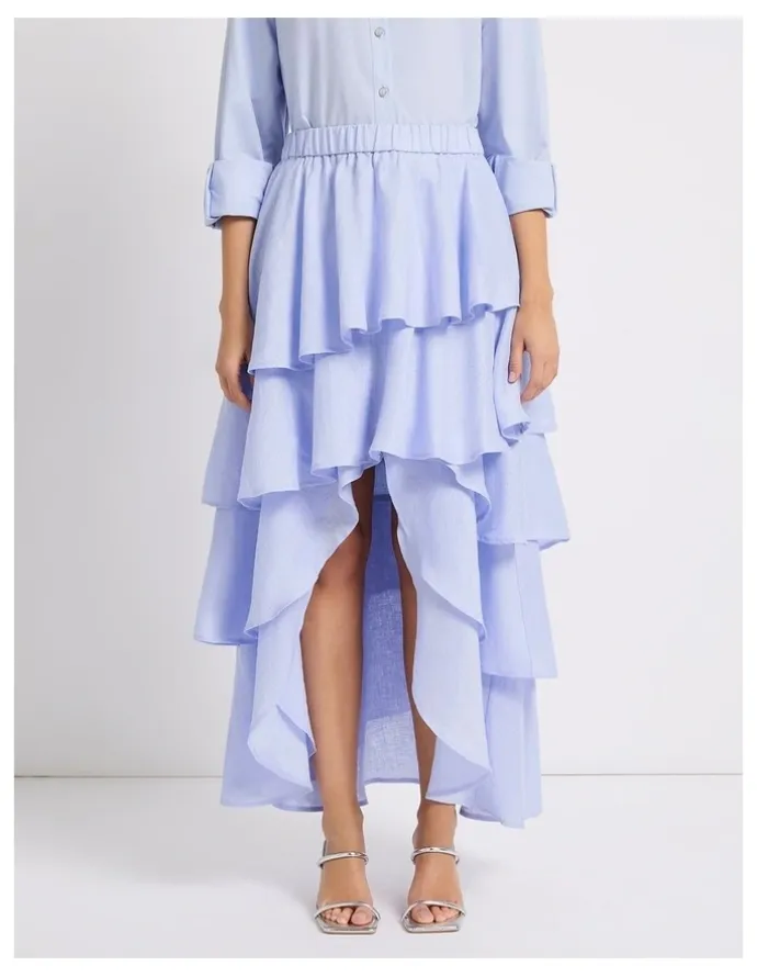 Marcs Winslet Tiered Linen Skirt in Periwinkle