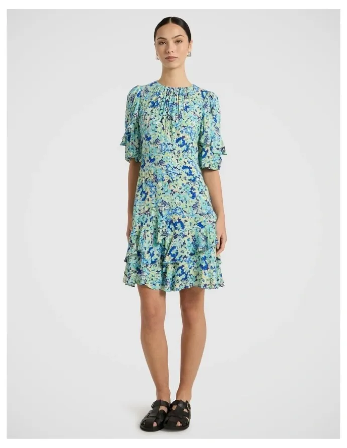 Marcs Mary Poppies Dress in Blue Multi