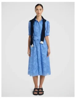Marcs Pepe Jacquard Midi Dress in Pacific Blue