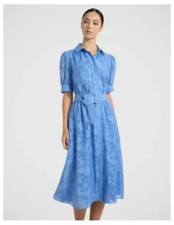 Marcs Pepe Jacquard Midi Dress in Pacific Blue