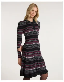 Marcs Secret Agent Knit Dress in Black Stripe