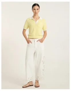 Marcs Viola Broderie Barrel Leg Jean in White