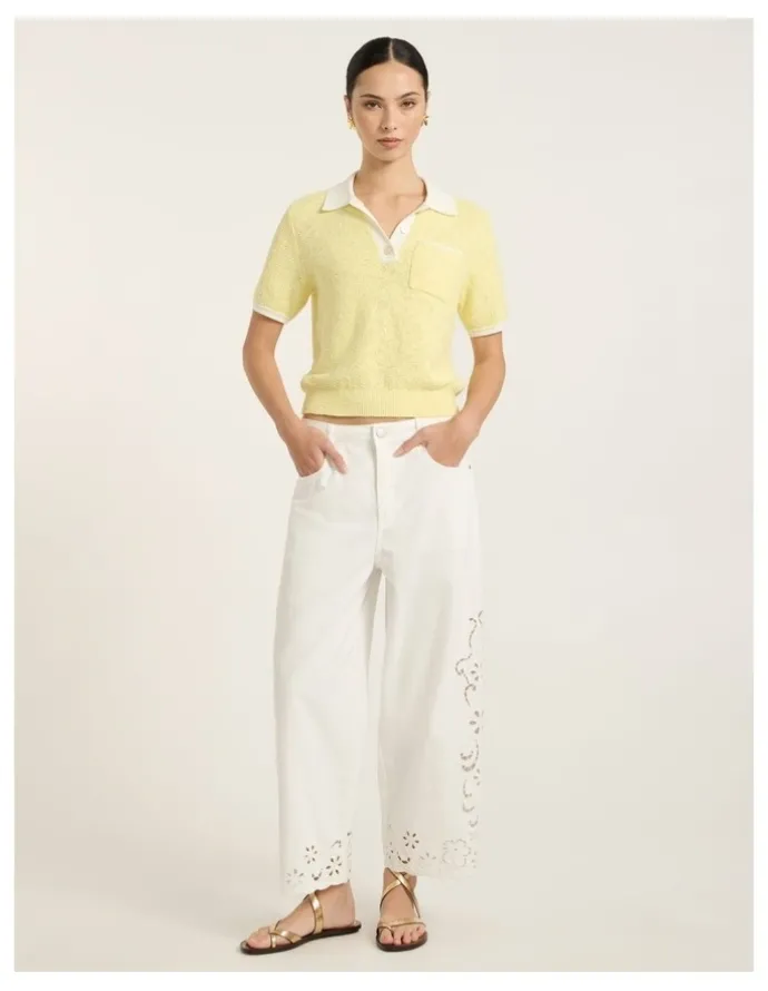 Marcs Viola Broderie Barrel Leg Jean in White