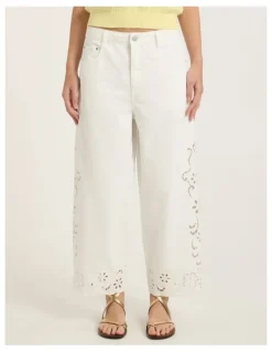 Marcs Viola Broderie Barrel Leg Jean in White