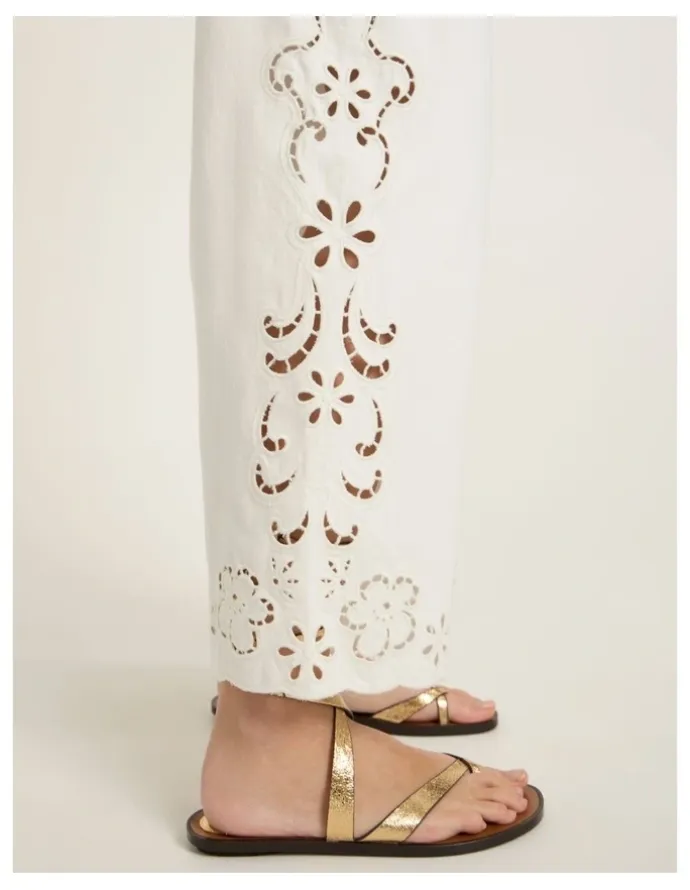 Marcs Viola Broderie Barrel Leg Jean in White