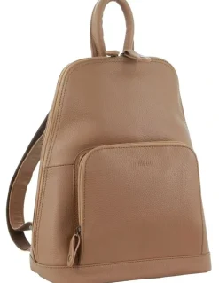 Milleni Ladies Genuine Leather Twin Zip Backpack in Burro