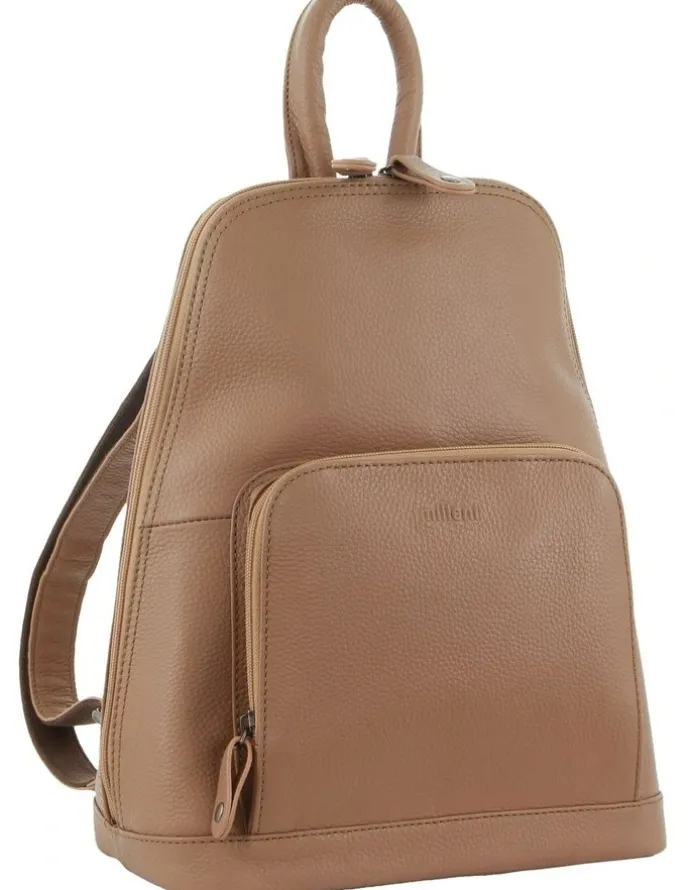 Milleni Ladies Genuine Leather Twin Zip Backpack in Burro