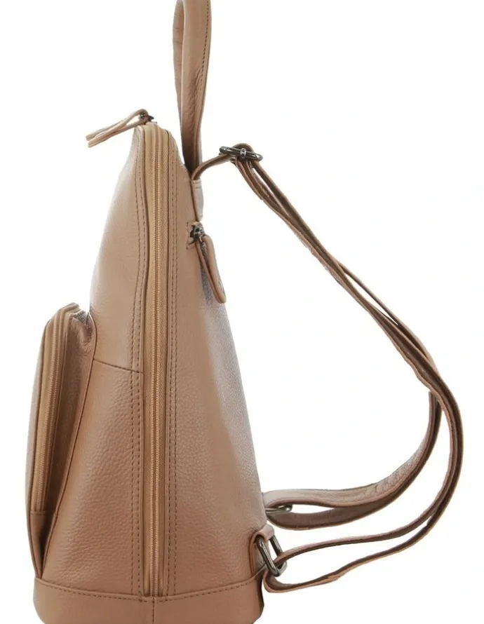 Milleni Ladies Genuine Leather Twin Zip Backpack in Burro