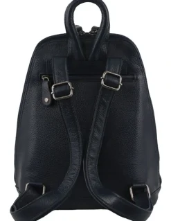 Milleni Ladies Genuine Leather Twin Zip Backpack in Navy