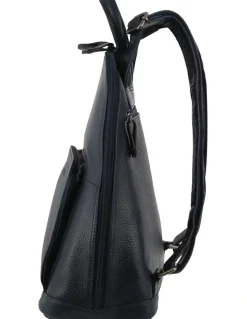 Milleni Ladies Genuine Leather Twin Zip Backpack in Navy