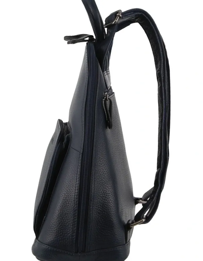 Milleni Ladies Genuine Leather Twin Zip Backpack in Navy