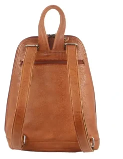 Milleni Ladies Genuine Leather Twin Zip Backpack in Cognac