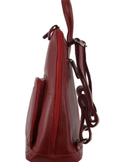 Milleni Ladies Genuine Leather Twin Zip Backpack in Red