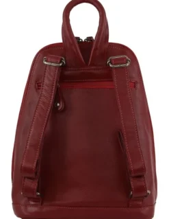 Milleni Ladies Genuine Leather Twin Zip Backpack in Red