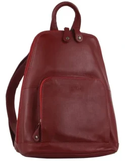 Milleni Ladies Genuine Leather Twin Zip Backpack in Red