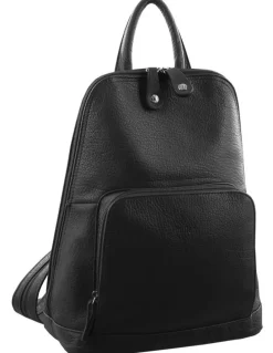 Milleni Leather Twin Zip Backpack in Black