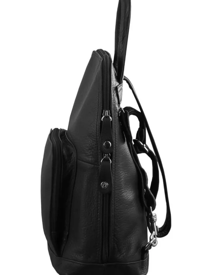 Milleni Leather Twin Zip Backpack in Black