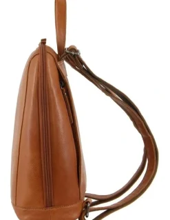 Milleni Nappa Leather Twin Zip Backpack in Cognac