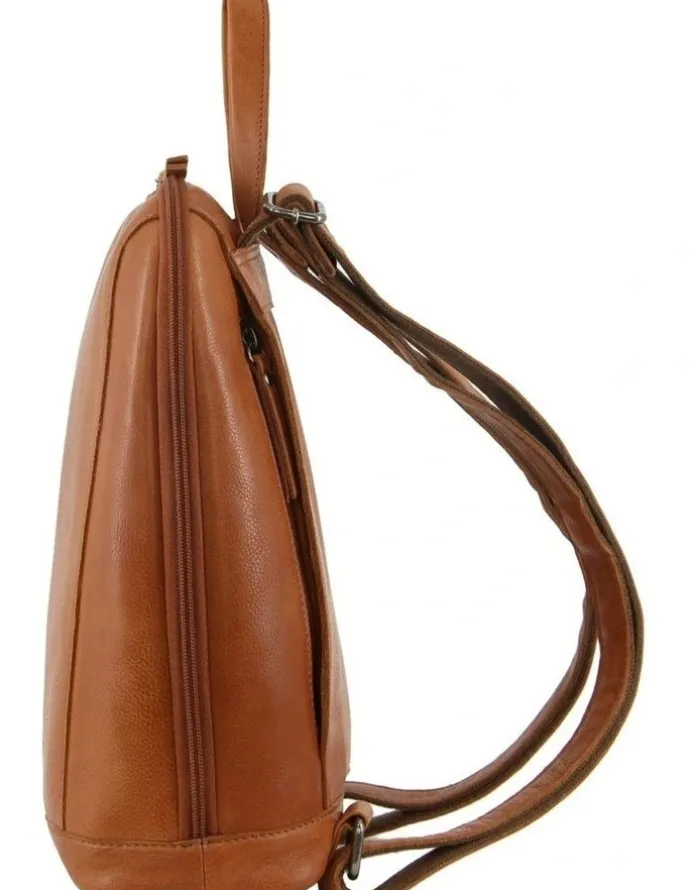 Milleni Nappa Leather Twin Zip Backpack in Cognac