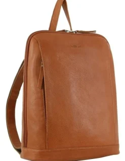 Milleni Nappa Leather Twin Zip Backpack in Cognac