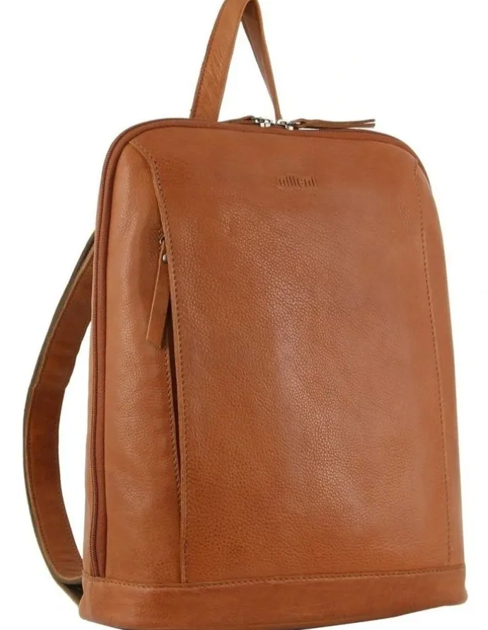 Milleni Nappa Leather Twin Zip Backpack in Cognac