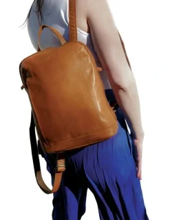 Milleni Nappa Leather Twin Zip Backpack in Cognac
