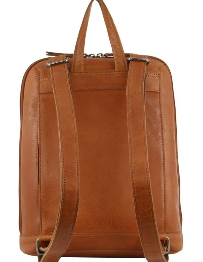Milleni Nappa Leather Twin Zip Backpack in Cognac