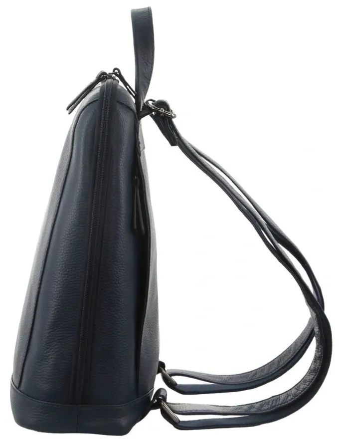 Milleni Nappa Leather Twin Zip Backpack in Navy