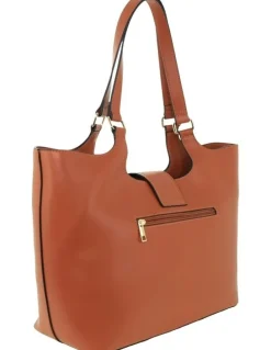 Milleni Vegan Leather Fashion Caryall Tote Bag in Tan