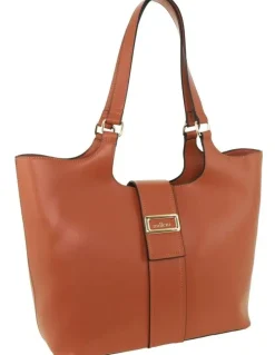 Milleni Vegan Leather Fashion Caryall Tote Bag in Tan