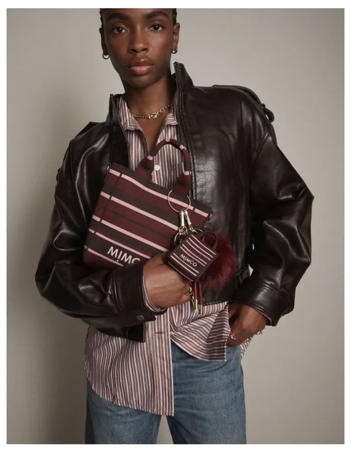 Mimco Blondie Mini Tote Bag in Chocolate Stripe