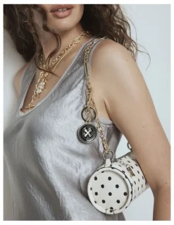Mimco Button Keyring in Black