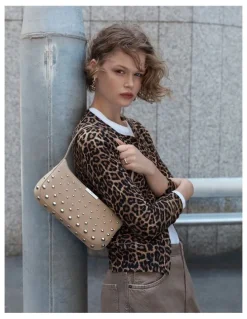 Mimco Cove Slim Studded Shoulder Bag in Sand